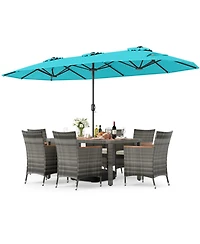 Gouun 8-Piece Patio Dining Set with 13.5 ft Market Umbrella, 59 in Table and 6 Rattan Chairs