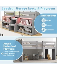 Gouun Led Twin Loft Bed with Staircase and Bookcase Storage
