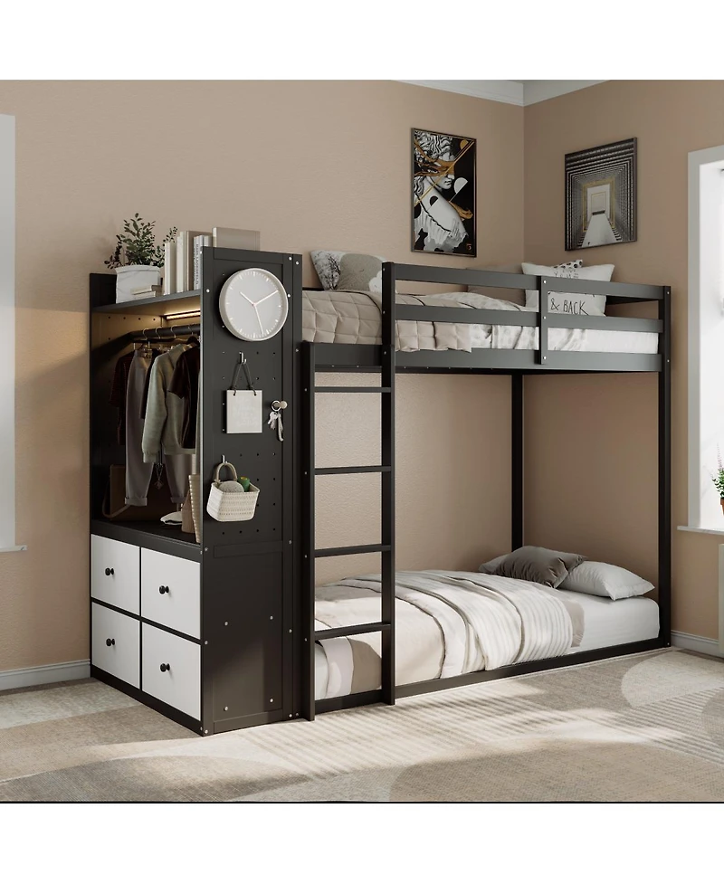 Streamdale Furniture Bunk Bed with 4 Drawers, Rail, Light, Shelves, Pegboards