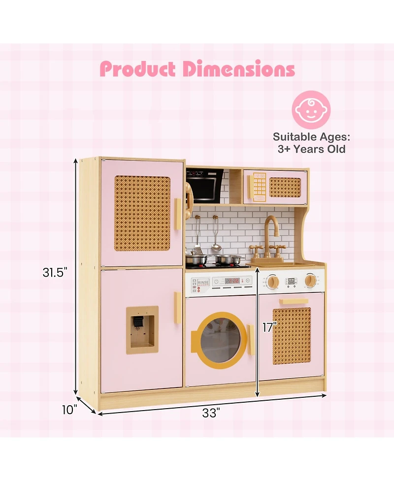 Slickblue Kids Kitchen Playset Wooden Toy with Lights Sounds Interactive