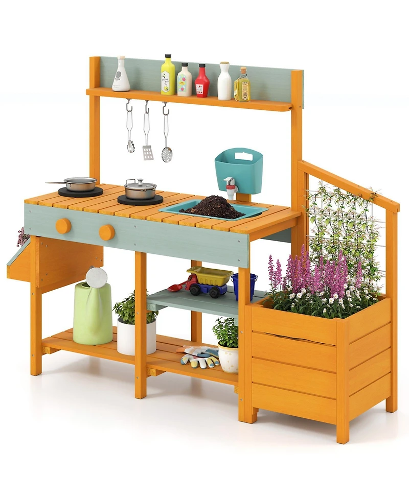 Slickblue Wooden Play Kitchen for Kids Pretend Mud Kitchen Activity Set