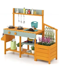 Slickblue Wooden Play Kitchen for Kids Pretend Mud Kitchen Activity Set