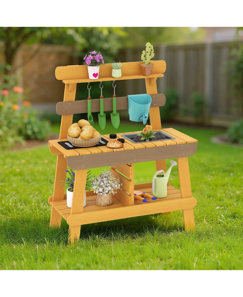 Slickblue Outdoor Kids Wooden Play Kitchen Mud Kitchen Pretend Toy Set