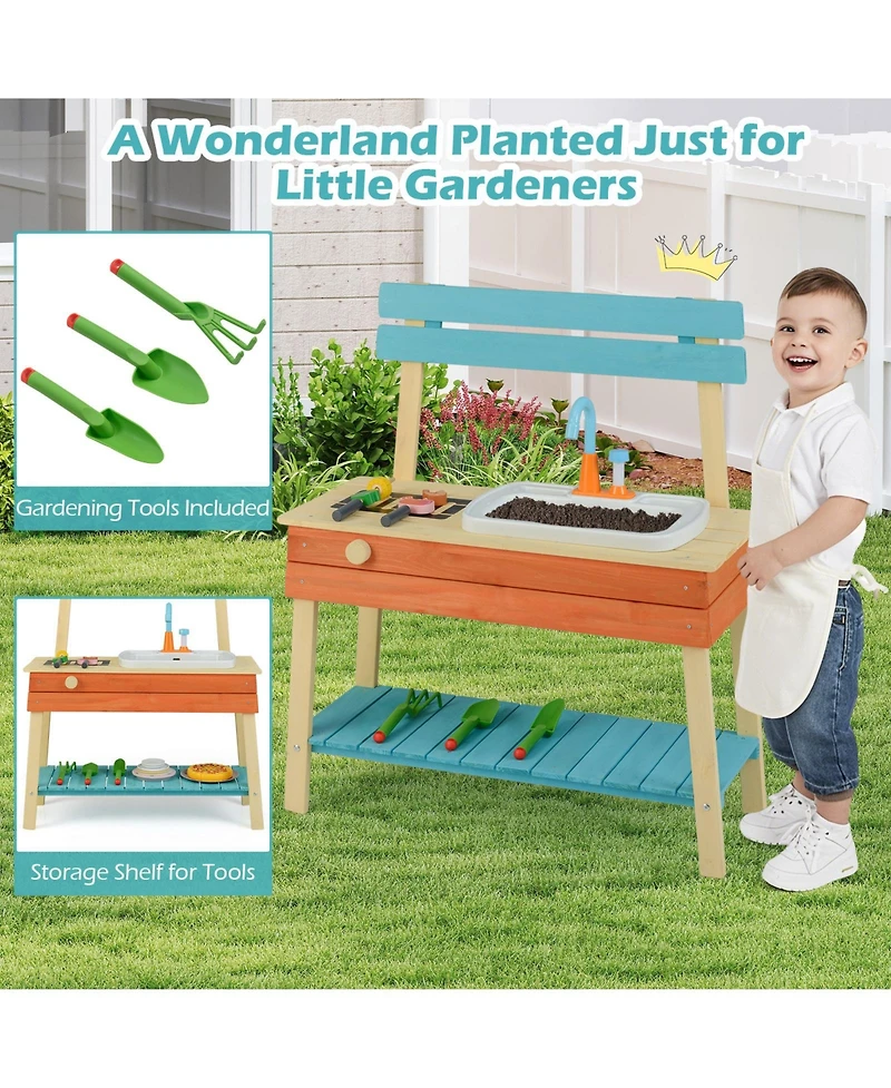 Slickblue Wooden Kids Kitchen Playset Chef Pretend Mud Kitchen Set