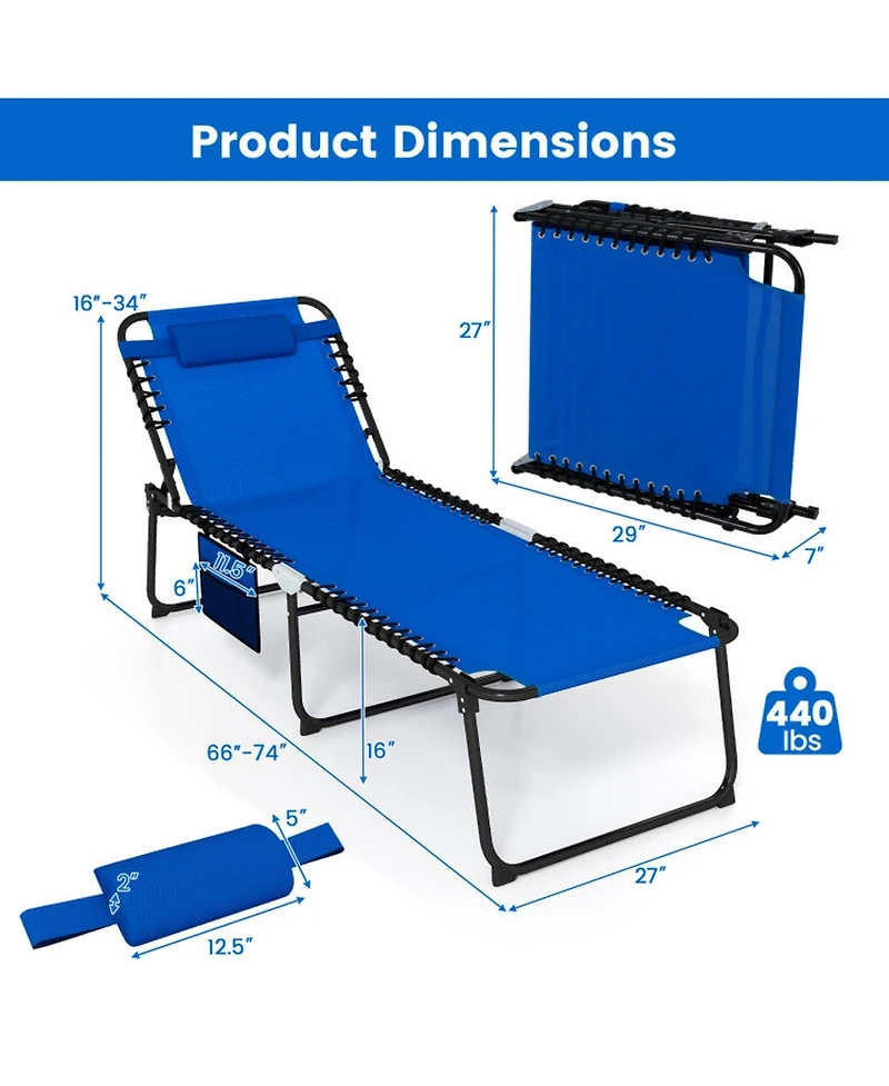 Gouun 440 lbs Capacity Folding Chaise Lounge with 4-Position Backrest and Footrest