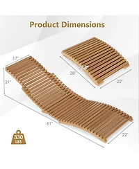 Gouun Teak Wood Folding Patio Chaise Lounge with Slatted Seat