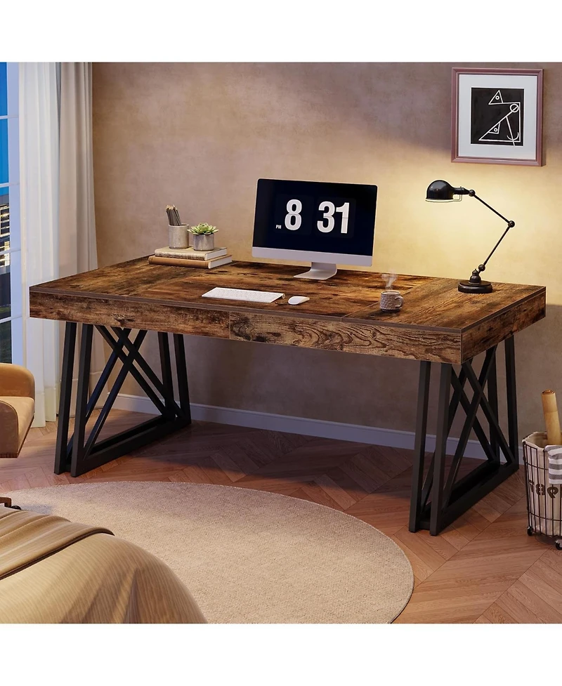 Tribesigns Executive Desk with X-Shaped Legs, 63'' Farmhouse Office Computer Desk, Large Writing Table