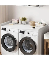 Homfan Washer Dryer Countertop, Wooden Laundry Countertop with Edge Rails, Washer and Dryer Topper