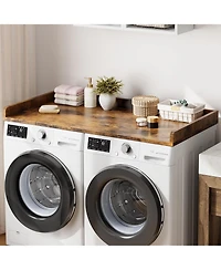 Homfan Washer Dryer Countertop, Wooden Laundry Countertop with Edge Rails, and Topper