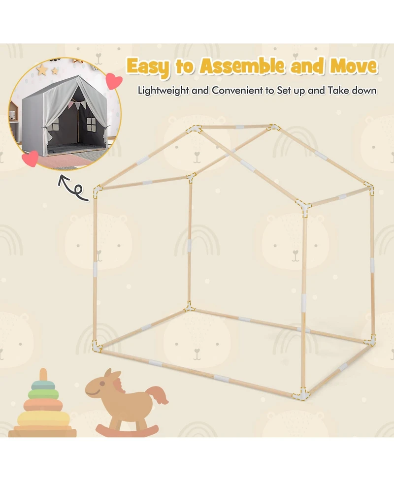 Slickblue Grey Kids Indoor Play Tent with Soft Cotton Mat and Flag Banner