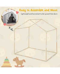 Slickblue Grey Kids Indoor Play Tent with Soft Cotton Mat and Flag Banner