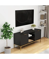 Streamdale Furniture Modern Tv Stand with Wave Doors and Gold Accents