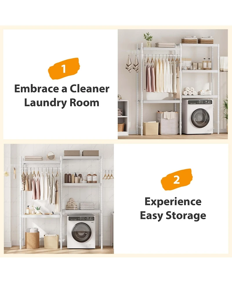 Homfan 5-Tier Over-The-Washer Shelf - Adjustable Height Laundry Organizer, for Bathroom, Room