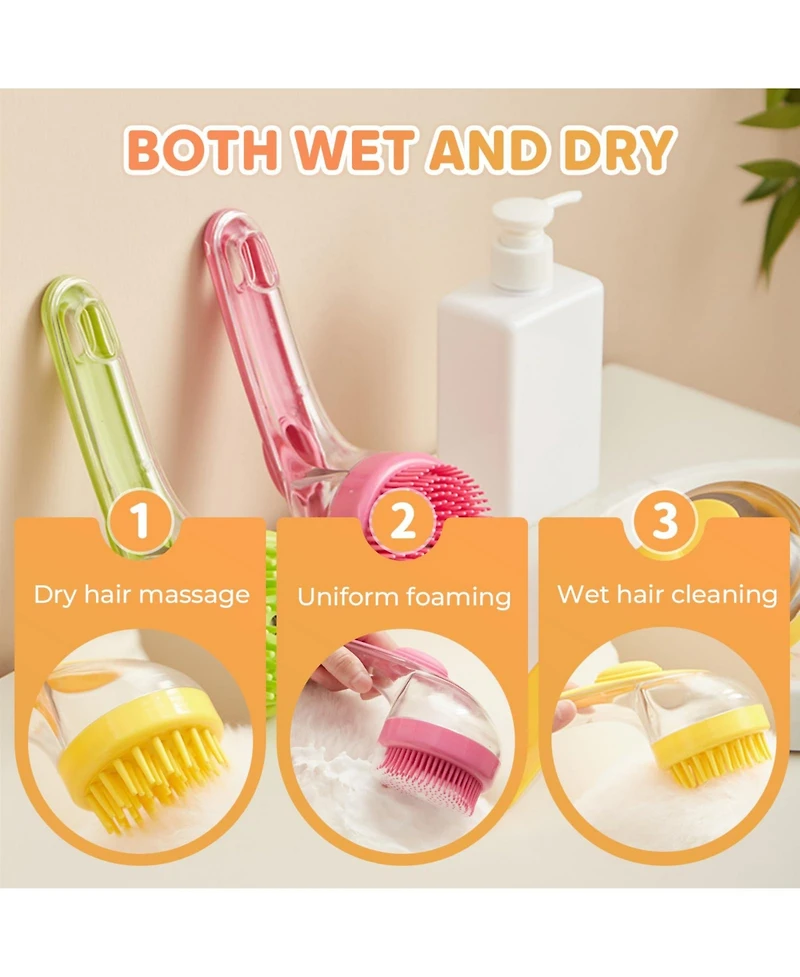 Aronkl 2pcs Pet Bath Brush With Shampoo Dispenser Massage For Dogs Cats Easy Washing Short Long Hair Coarse Fine Teeth