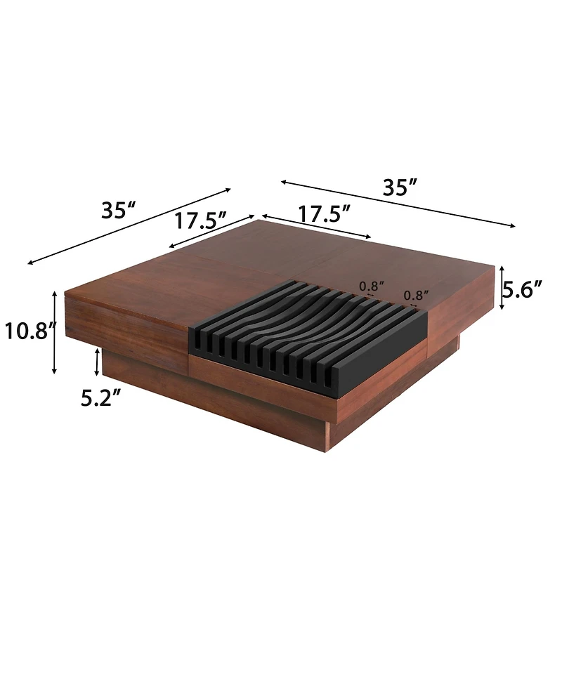 Rainsken Modern Extendable Coffee Table with Storage, Multi-Functional Sliding Top Center Table with Drawers for Living Room