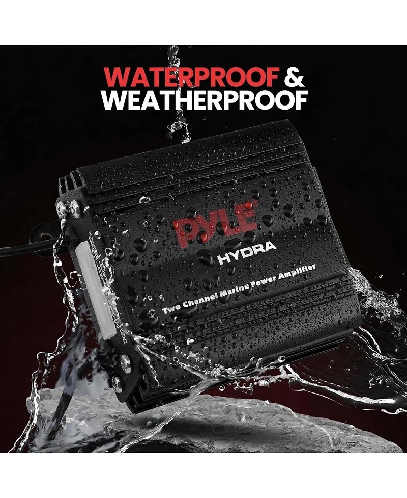 Pyle 2-Ch. Waterproof Rated Marine Amplifier 400 Watts Rms with Rca Adapter