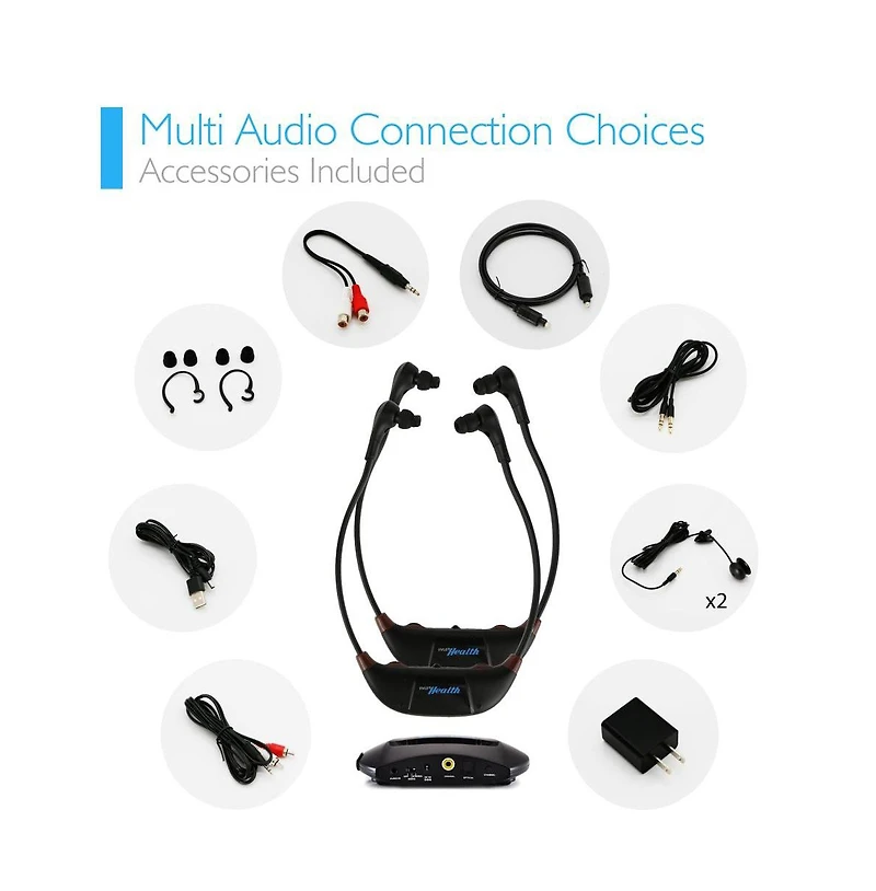 Pyle Dual 2.4G Wireless Digital Hearing Assistance Headset System Noise-Cancelling Audio Amplifiers with Rechargeable Batteries - 2 Pack