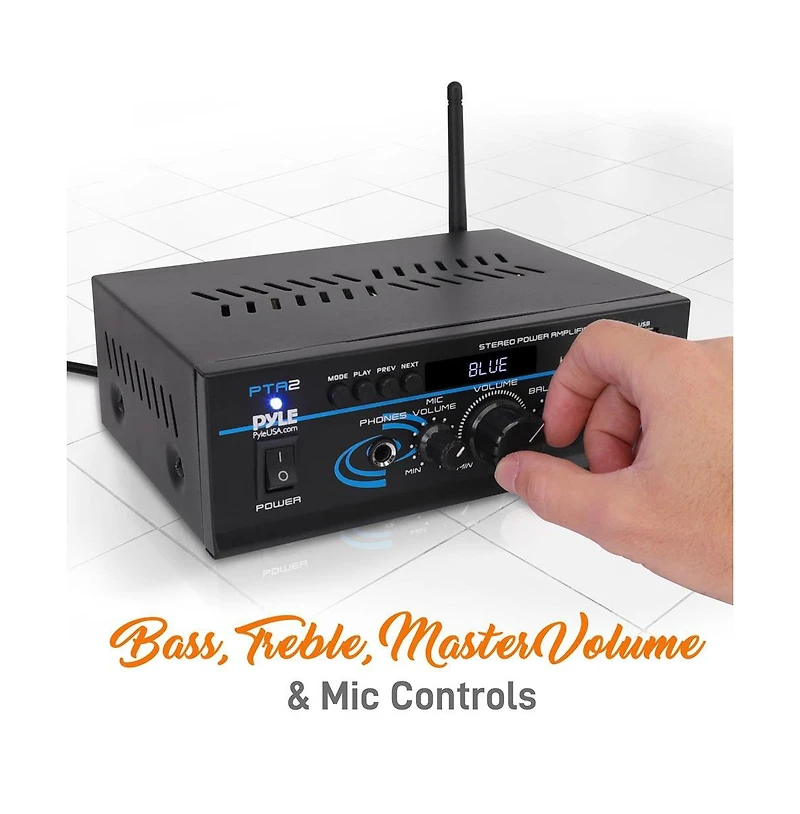 Pyle Mini Stereo Power Amplifier with Bluetooth, Usb, Sd and Fm