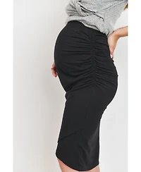 Hello Miz Maternity Ruched Slim Fit Knee-Length Skirt with Over-the-Belly Waist
