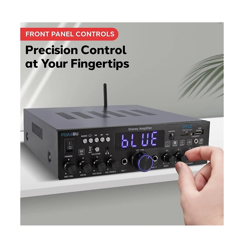 Pyle Bluetooth Stereo Amplifier Receiver - Optical, Phono, Coaxial, Fm Radio, Usb & Sd Memory Card Readers, Line, Input, Digital Led Display