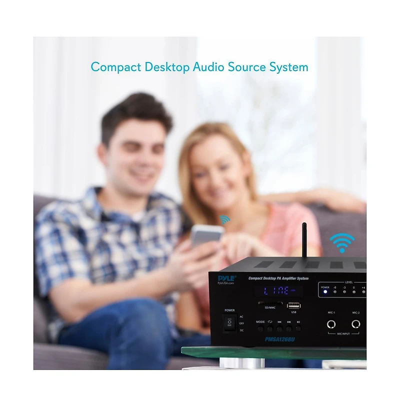 Pyle 500W Bluetooth Pa Public Address Amplifier Receiver - Compact Desktop Audio System