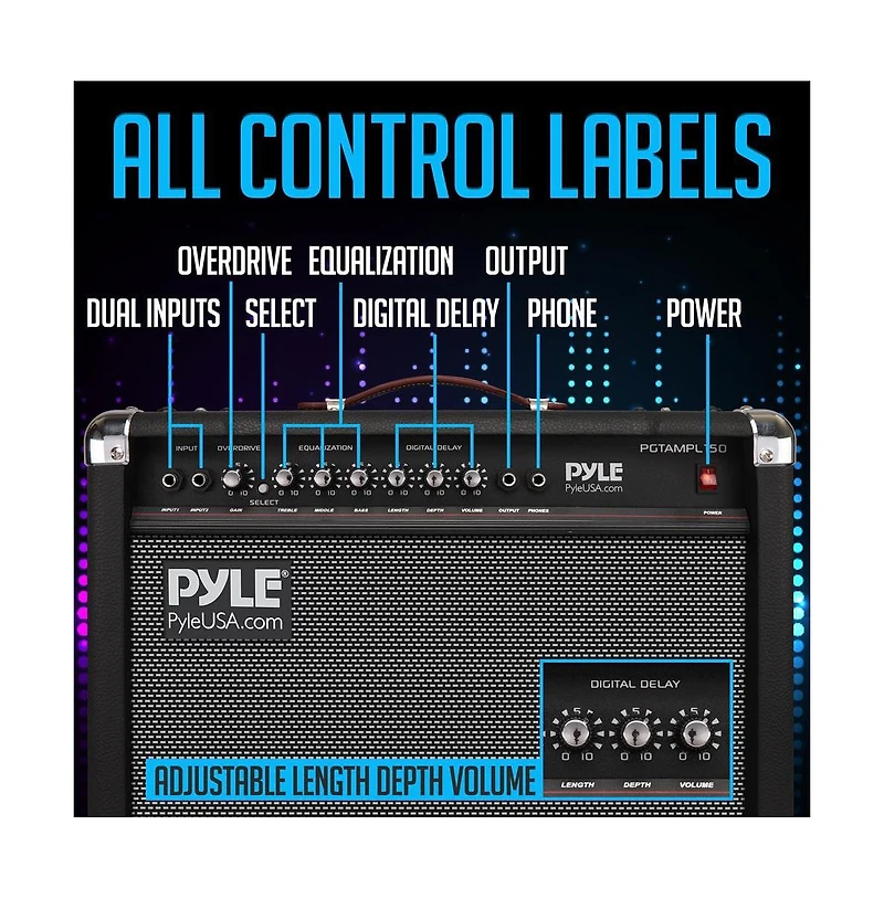 Pyle 40W Portable Electronic Guitar Amplifier with High-Definition Speaker - Lightweight Wood Construction