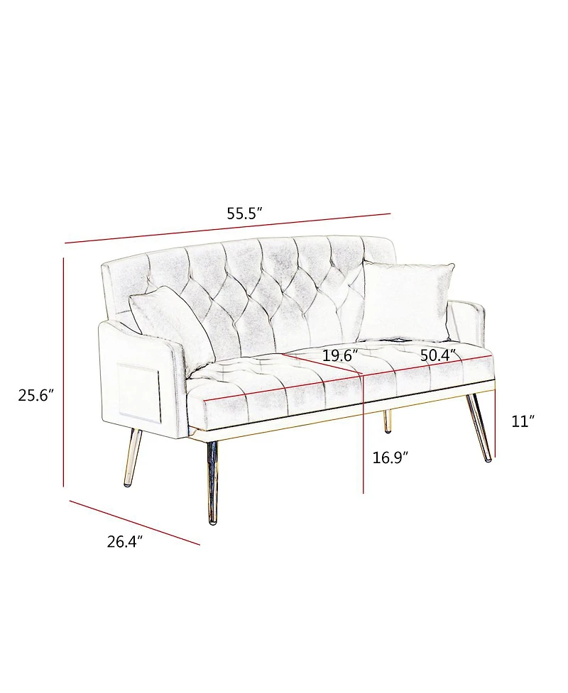 Streamdale Furniture Velvet Small Sofa with Gold Metal Legs