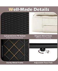 Gouun Pe Wicker Outdoor Daybed with 4-Level Adjustable Backrest and Ottoman