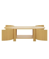 Rainsken 47" Fluted Oval Center Table, Mid Century Modern Coffee Table with Storage Shelves and 2 Open Doors for Home Living Room