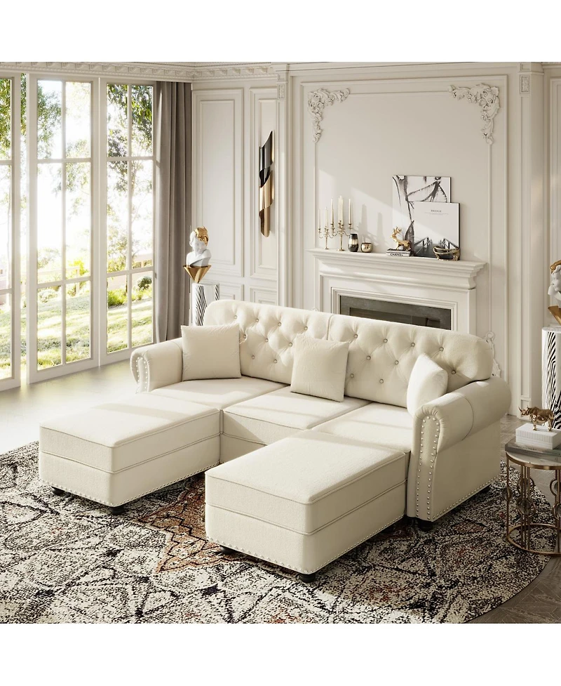 Streamdale Furniture Velvet Chesterfield Sofa with Nailhead Trim