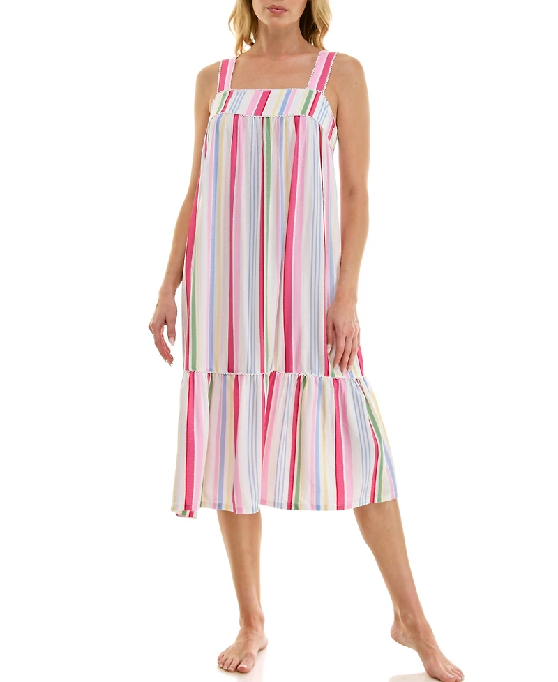 Roudelain Women's Sleeveless Square Neck Tiered Nightgown