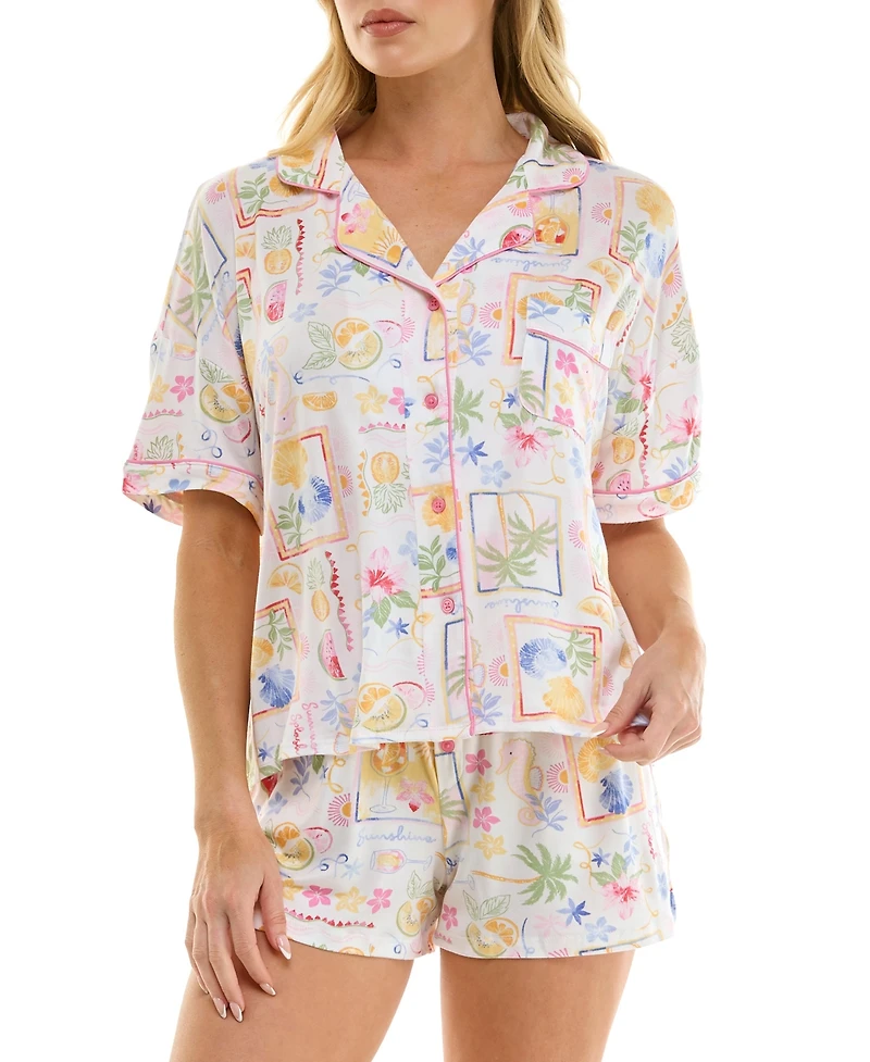 Roudelain Women's Short-Sleeve Top and Mid-Rise Shorts, 2Pc Shorts