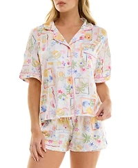 Roudelain Women's Short-Sleeve Top and Mid-Rise Shorts, 2Pc Shorts