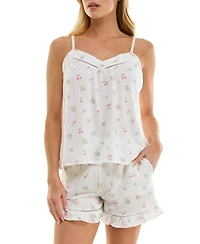 Roudelain Women's Sweetheart Neck Top and Mid-Rise Shorts, 2Pc Set