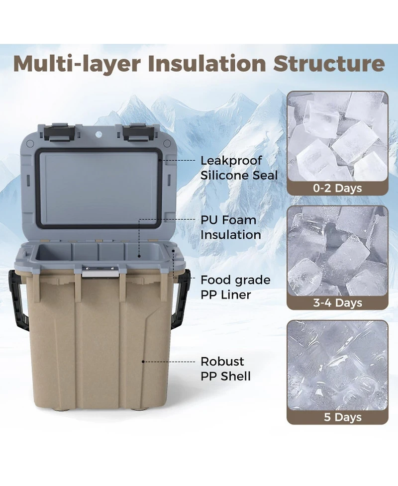 Gouun 21-Quart Injection Molded Hard Cooler with 5-Day Ice Retention