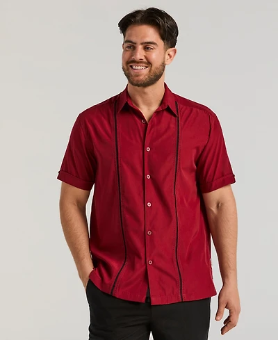 Cubavera Men's Pick Stitch Panel Short Sleeve Button-Down Shirt