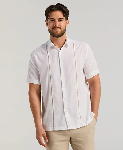 Cubavera Men's Pick Stitch Panel Short Sleeve Button-Down Shirt