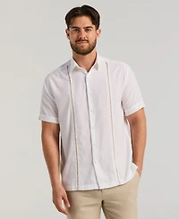 Cubavera Men's Pick Stitch Panel Short Sleeve Button-Down Shirt