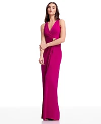 Dress the Population Women's Pleated Wrap Long Gown
