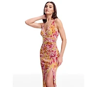 Dress the Population Women's Floral Print Ruched Mermaid Gown