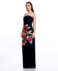 Dress the Population Women's Floral Print Strapless Long Gown