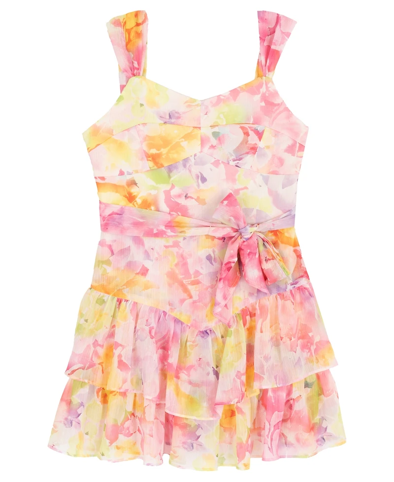 Rare Editions Girls' 7-16 Watercolor Chiffon Sweetheart Bodice Dress