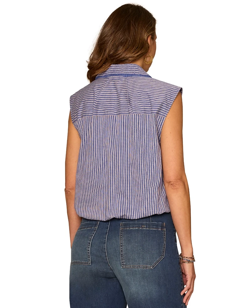 Democracy Petite Smocked Collar Woven Top