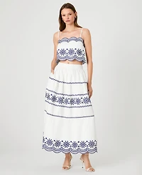 French Connection Women's Embroidered Midi Skirt