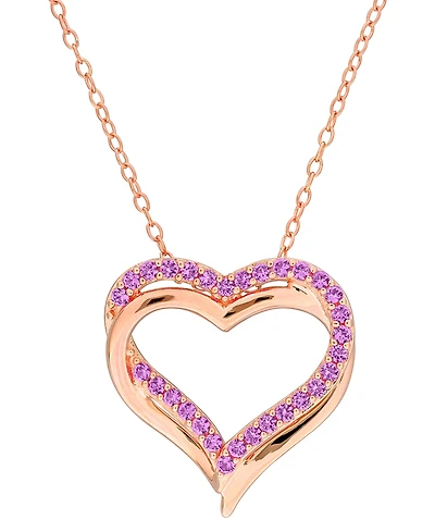 Macy's Created Pink Sapphire (1/2 ct. t.w.) Pendant Necklace in 18k Rose Gold Flash Plated Sterling Silver