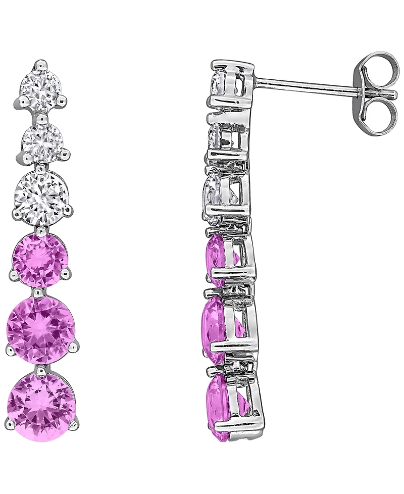 Macy's Created Pink Sapphire (7/8 ct. t.w.) & Created White Sapphire (1/2 ct. t.w.) Drop Earrings in Sterling Silver (Also Available in Blue Sapphire)