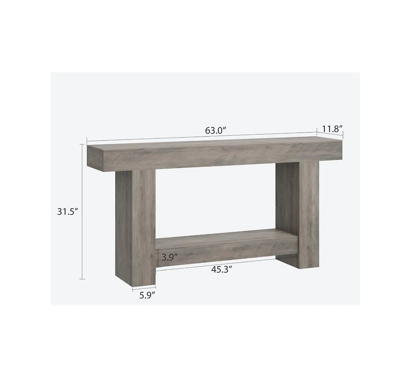 gaomon 63'' Farmhouse 2-Tier Entryway Console Table with Open Storage - Long Sofa Accent Table for Entrance