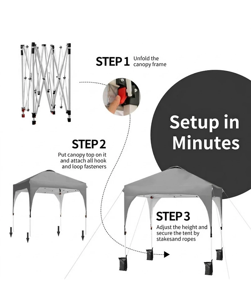 Gouun 6.6 x 6.6 ft Pop Up Canopy Tent with Three Height Settings Roller Bag and Weight Bags