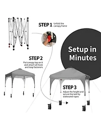 Gouun 6.6 x 6.6 ft Pop Up Canopy Tent with Three Height Settings Roller Bag and Weight Bags