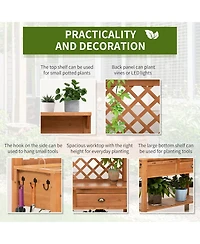 Garden Potting Bench Table Wooden Workstation w/ Metal Screen, Drawer